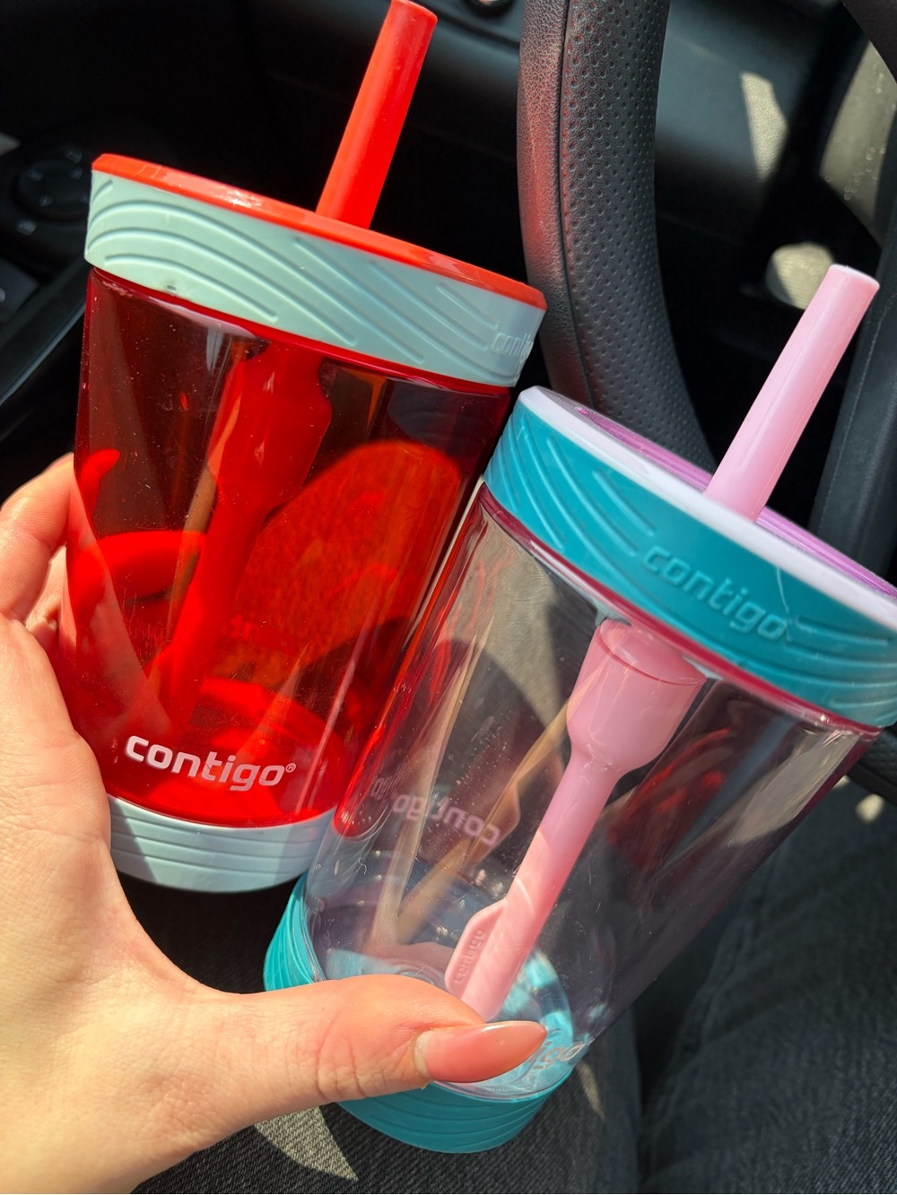 Contigo Red and Lavender Party Tumblers with Straws